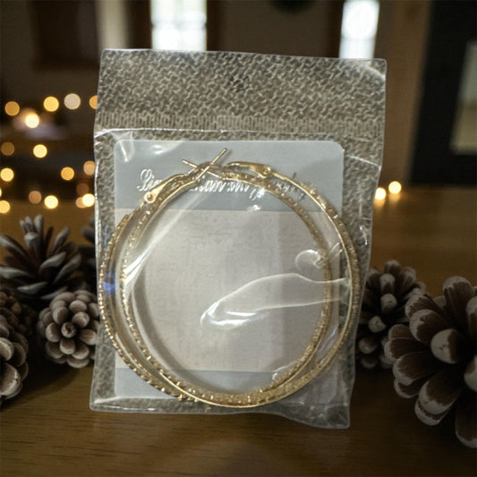 Златни халки обици 60 mm + ПОДАРЪК 2 луксозни ластика за коса